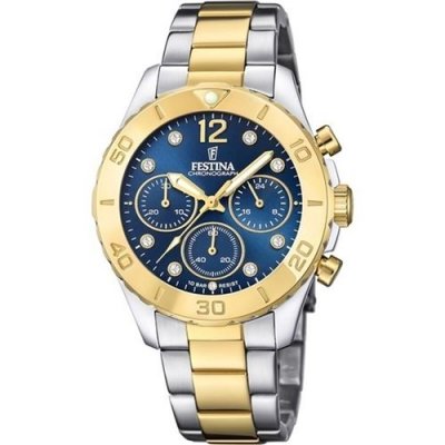 FESTINA Chrono Femme 39mm  F20604/3 Boyfriend Bicolore Cadran Bleu