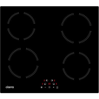 CIARRA  plaque induction 59cm 4 zones 6000w minuterie s&eacute;curit&eacute; enfants auto-stop CD4BIH-A 