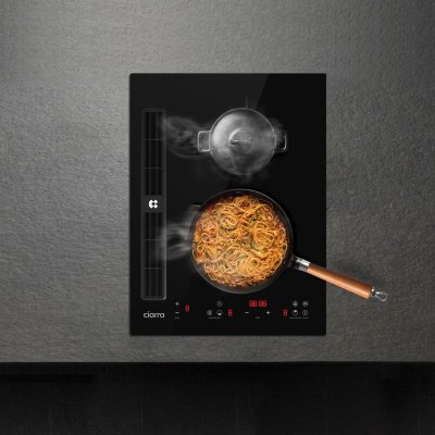 CIARRA  Plaque Induction Aspirante 39cm 3365w Hotte Int&eacute;gr&eacute; A+ 459m3h Booster Recyclage ou Evacuation