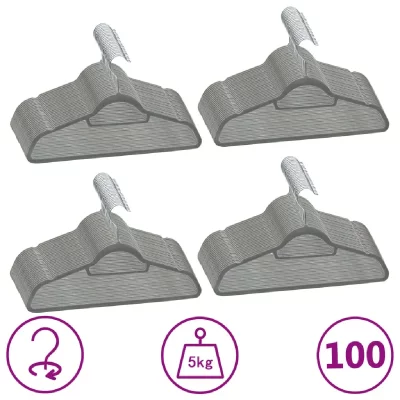 VIDAXL Cintres antid&eacute;rapants 100 pcs Gris Velours  Gris