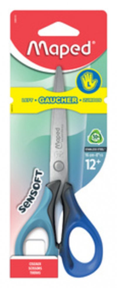 MAPED Ciseaux Etudiants pour Gaucher Sensoft 16 cm, anneaux souples bleu