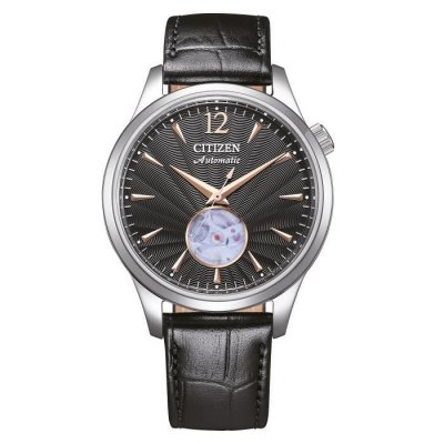 CITIZEN  NH9131-14E Montre automatique pour homme avec bracelet en cuir Argent&eacute;/noir, bracelet