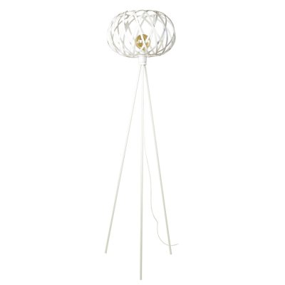 TOSEL CITROUILLE - Lampadaire tr&eacute;pied m&eacute;tal blanc d'ivoire