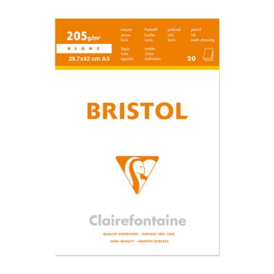 CLAIREFONTAINE  Bristol bloc coll&eacute; 20F A3 205g - Lot de 3