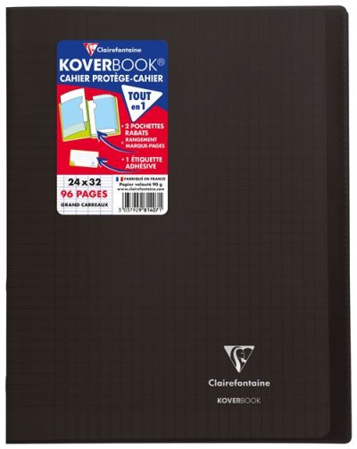 CLAIREFONTAINE  Kover Book Cahier Piq&ucirc;re Avec Rabats 240x320 96 Pages 90g - Couverture Noir