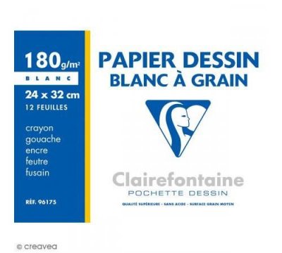 CLAIREFONTAINE  Pochette Dessin &Agrave; Grain 24x32 12f 180g