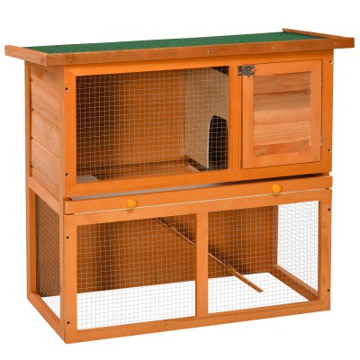 PAWHUT Clapier &agrave; lapin cage &agrave; lapin 2 &eacute;tages plateau coulissant rampe et toit ouvrant 90L x 45l x 80H cm