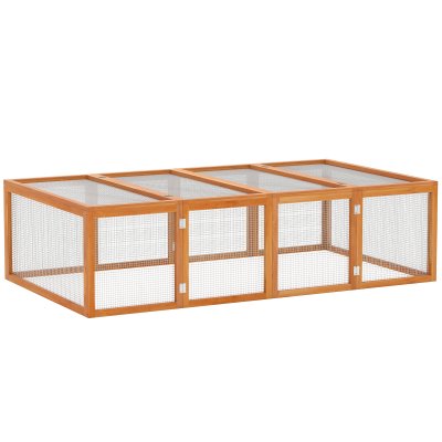 PAWHUT Clapier cage &agrave; lapins ext&eacute;rieur int&eacute;rieur pliable 2 portes sup&eacute;rieures pin