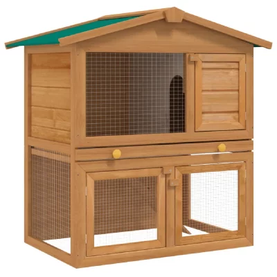 VIDAXL Clapier d'ext&eacute;rieur Enclos pour petits animaux 3 portes Bois  - Laiton