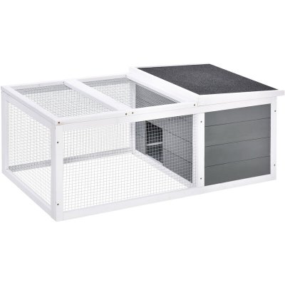 PAWHUT Clapier de sol enclos ext&eacute;rieur niche porte double toit ouvrant bois sapin