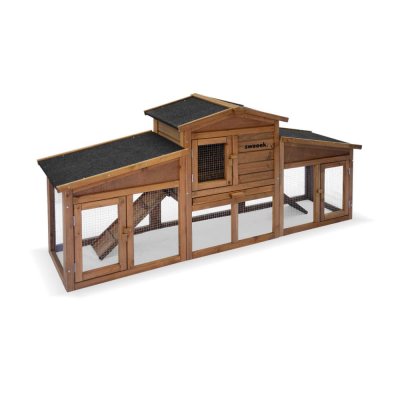 SWEEEK Clapier en bois ANGORA pour lapin et rongeurs, 4 lapins, avec enclos, espace int&eacute;rieur et ext&eacute;rieur