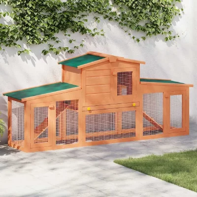 VIDAXL Clapier large pour petits animaux avec toits Bois  Marron et vert