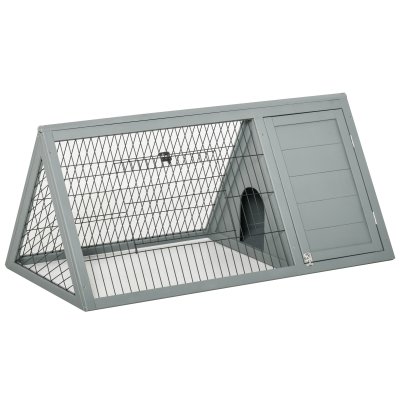 PAWHUT Clapier triangulaire de sol m&eacute;tal bois sapin gris