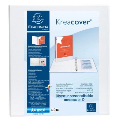 EXACOMPTA Classeur 4 Anneaux A4 Maxi Kreacover Diam&egrave;tre Anneaux 50 Mm - Blanc