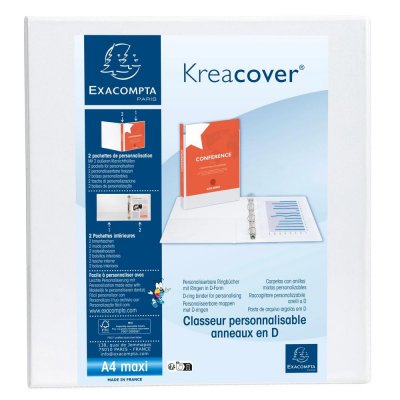 EXACOMPTA Classeur  personnalisable PEVA Kreacover 4 annx en D 32x29,7cm Dos 86mm Blanc