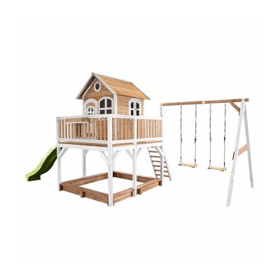 AXI Classic Liam Maisonnette, Avec 2 Balan&ccedil;oires Marron/Blanc - Toboggan Vert Citron
