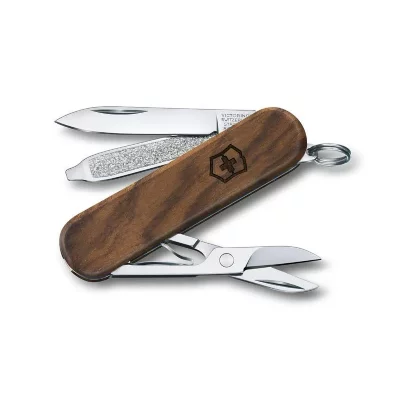 VICTORINOX Classic Wood - Couteau Suisse de Poche 58 mm - Manche en Noyer