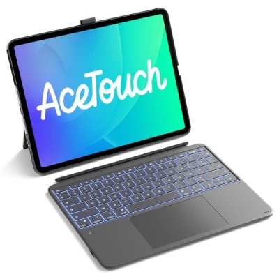 INATECK Clavier AZERTY sans fil pour iPad Air 13'' / iPad Pro 12,9'' - Grand pav&eacute; tactile - R&eacute;tro&eacute;clair&eacute;