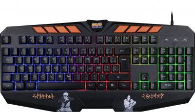 KONIX Clavier gaming r&eacute;tro&eacute;clair&eacute; Azerty Kxlicences Naruto pour PC Noir