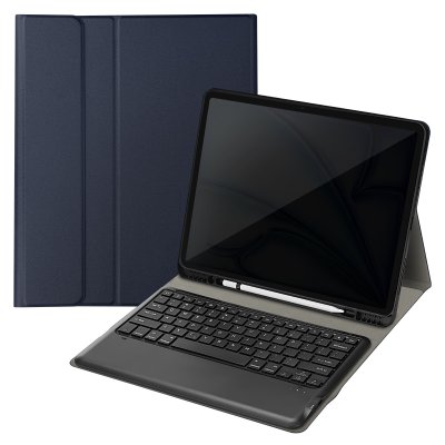  Clavier QWERTY Bluetooth pour iPad Pro 12.9 et Air 13 avec Etui Clapet Bleu nuit