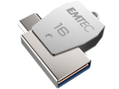 EMTEC BASF Cl&eacute; USB 16Go EMTEC 2en1 Dual micro-USB T250 chrom&eacute;e 