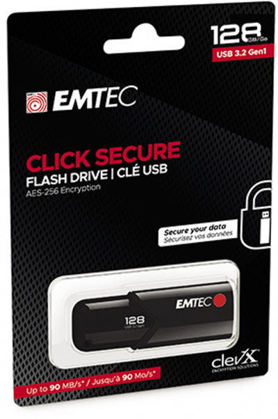 EMTEC Cl&eacute; USB 3.2 Gen 1  Click Secure 128 Go Noir 