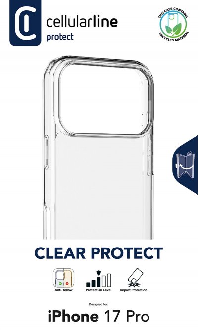 CELLULARLINE Clear Strong - iPhone 17 Pro Coque rigide avec bords en caoutchouc