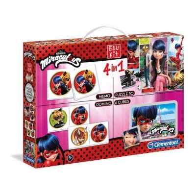 CLEMENTONI  Edukit 4 en 1 - Miraculous - M&eacute;mo, Domino, Puzzle et Cubes 
