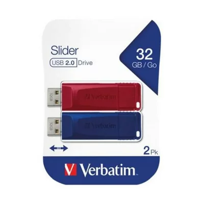 VERBATIM Cl&eacute;s USB 2.0  - 32 Go - r&eacute;tractable - rouge / bleu - pack de 2