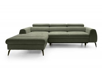 Clovis - Canap&eacute; D'angle Convertible Tissu Chin&eacute; 4 Places Vert Gauche
