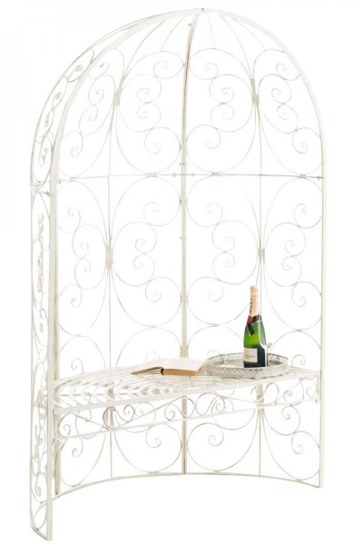CLP  - Banc de jardin Rosie Demi-cercle avec arche &agrave; rosiers antique/cr&egrave;me