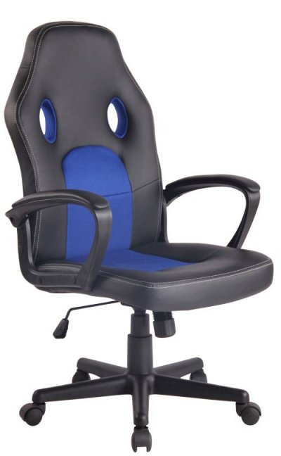 CLP  Chaise de bureau Elbing en similicuir , Noir / Bleu 