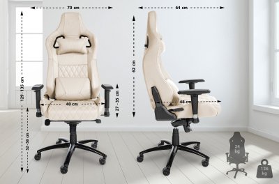 CLP  Fauteuil de bureau Gamer Keren en v&eacute;ritable cuir , Cr&egrave;me