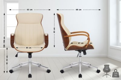 CLP Fauteuil de bureau Melilla en similicuir , Noyer / Cr&egrave;me