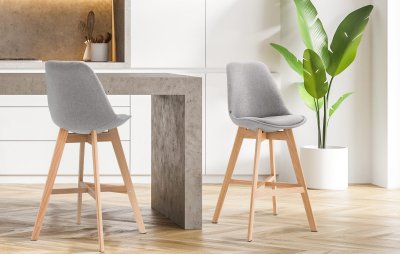 CLP Tabouret de bar Cannes en tissu , Gris/Nature