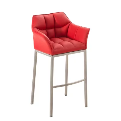 CLP Tabouret de bar Damaso en Similicuir , Rouge/Acier inoxydable