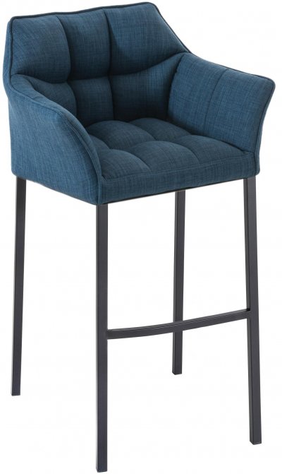 CLP Tabouret de bar Damaso en Tissu avec 4 pieds , Bleu/Noir