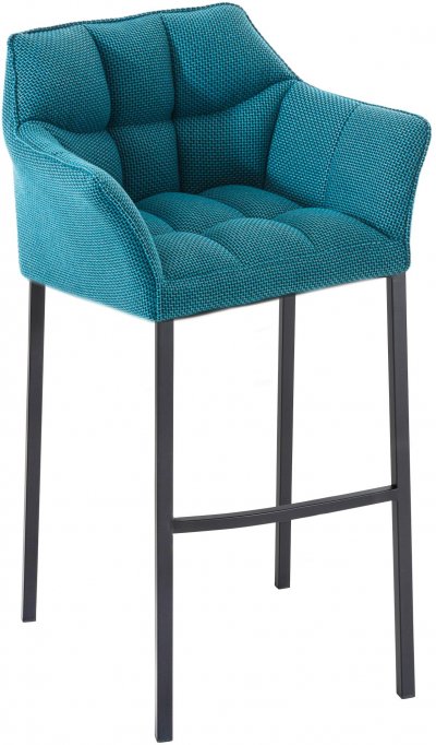 CLP Tabouret de bar Damaso en Tissu avec 4 pieds , Turquoise/Noir