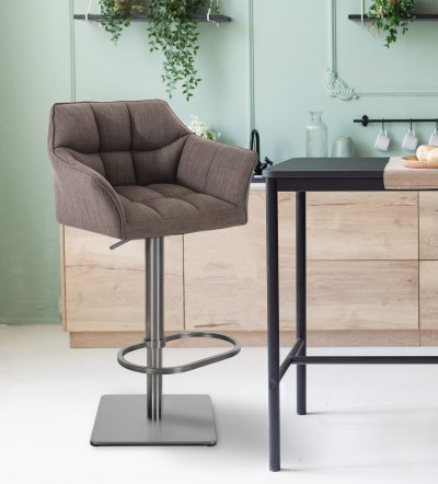 CLP Tabouret de bar Damaso en Tissu , Gris/Acier inoxydable
