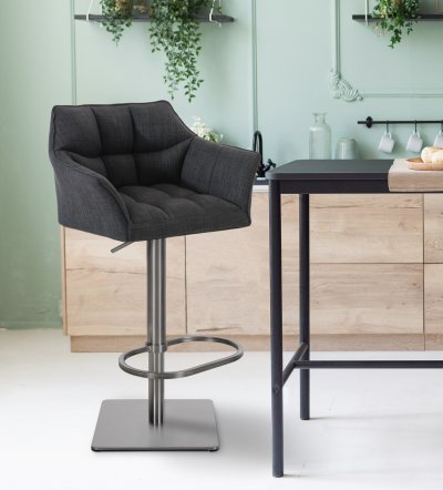 CLP Tabouret de bar Damaso en Tissu , Gris fonc&eacute;/Acier inoxydable