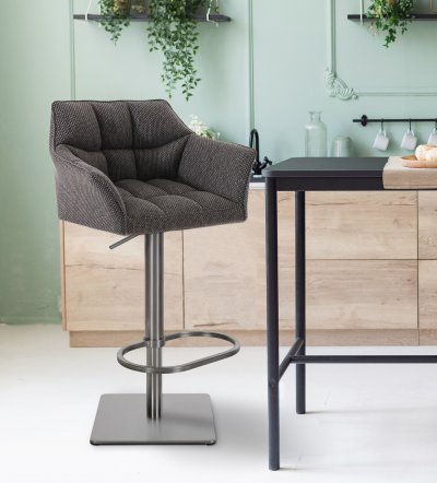 CLP Tabouret de bar Damaso en Tissu , Gris titane/Acier inoxydable