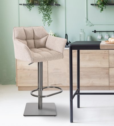 CLP Tabouret de bar Damaso en Tissu , Ivoire/Acier inoxydable