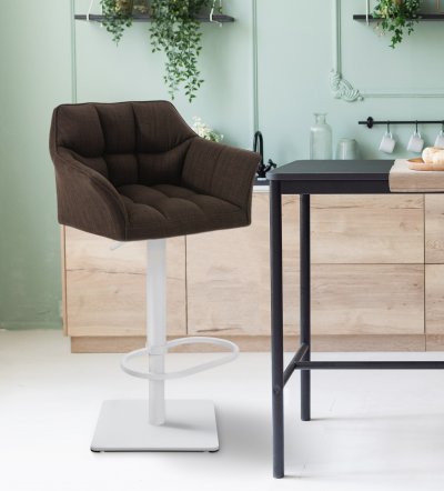 CLP - Tabouret de bar Damaso en Tissu marron M&eacute;tal blanc mat