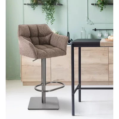 CLP Tabouret de bar Damaso en Tissu , Marron terre/Acier inoxydable