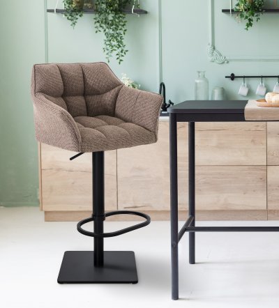 CLP - Tabouret de bar Damaso en Tissu marron terre M&eacute;tal noir mat