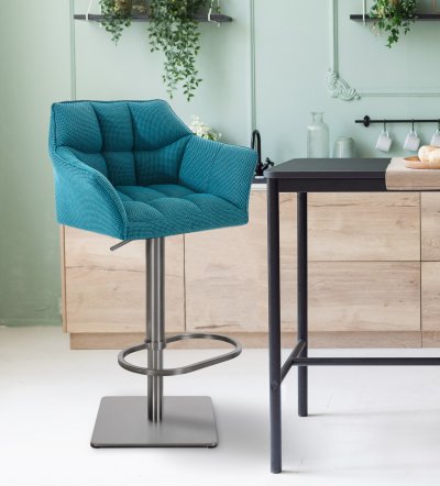 CLP Tabouret de bar Damaso en Tissu , Turquoise/Acier inoxydable