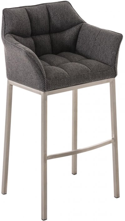 CLP - Tabouret de bar Damaso tissu gris titane Acier affin&eacute;