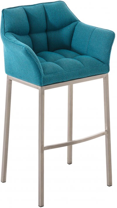 CLP - Tabouret de bar Damaso tissu turquois Acier affin&eacute;
