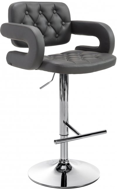 CLP - Tabouret de bar Dublin similicuir gris M&eacute;tal chrom&eacute;