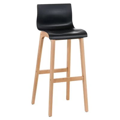 CLP Tabouret de bar Hoover Assise en Plastique Pi&egrave;tement Bois Nature , Noir